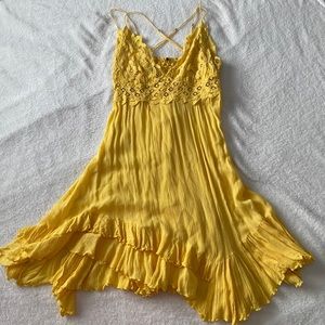 Free People Adella Yellow Mini Sun Dress